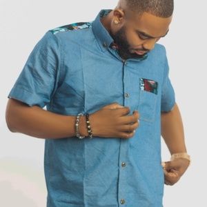 Fola Denim Shirt, Mens Casual Short Sleeve Shirt, Button Down Shirt, Top For Men